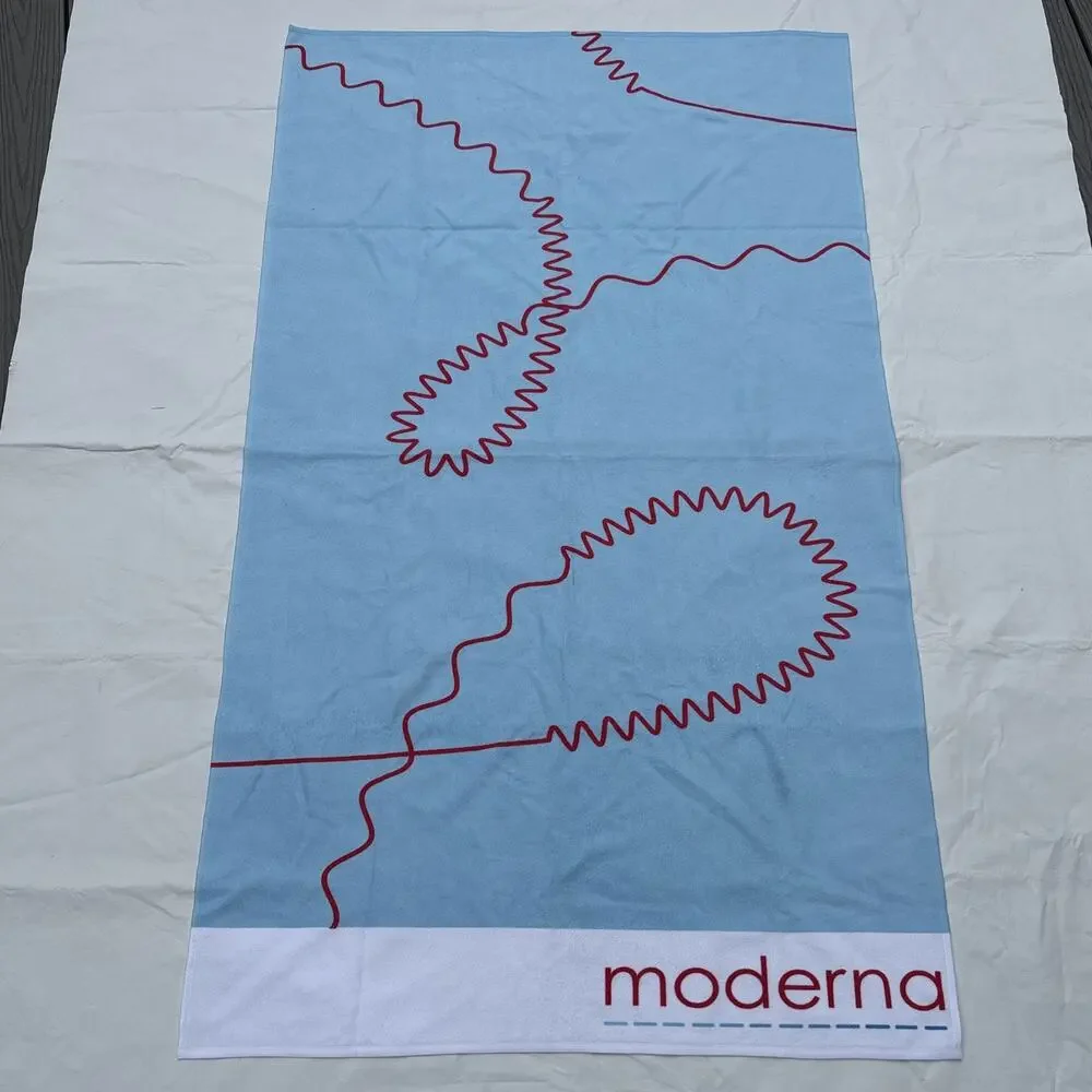 Moderna Bath Beach Towel Pharmaceutical Pharma Promo 34x58” Preowned